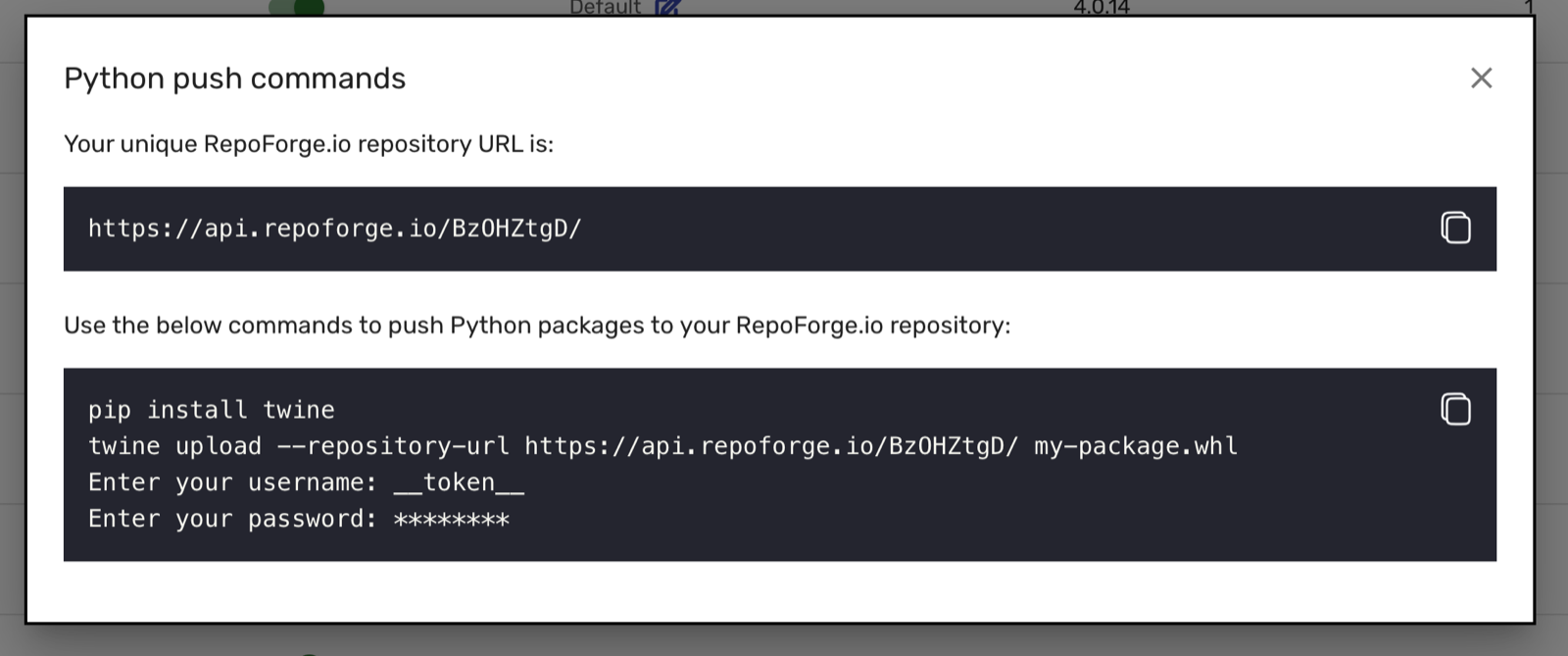 Finding the private PyPI repository URL in RepoForge.io